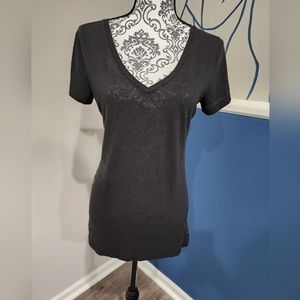 VS Black/Dark Gray V-Neck Top with Sheer Lace Back